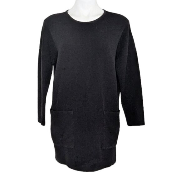 Zara Black Soft Knit Lagenlook Double Front Pocket Tunic Top Mini Dress - Picture 1 of 9